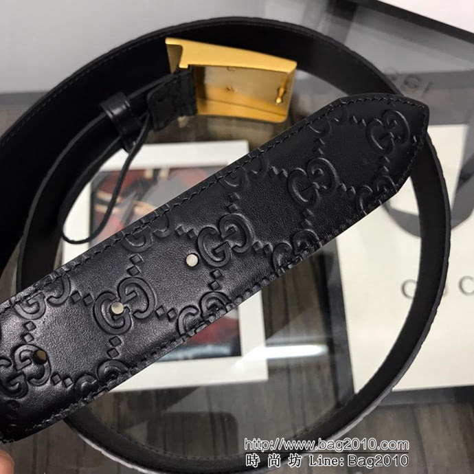 GUCCI古馳 官網新款 正品規格 原單品質 頭層小牛皮壓花 對版尖尾 復古老虎板扣 男士皮帶  xfp1089